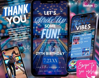 Animated Bowling Party Invitation: Editable Text, Instant Download