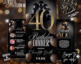 40th Leopard Birthday Dinner Invitation,Cheetah Print Wild Glam Birthday Digital Invite,40th birthday invite,birthday editable any age evite