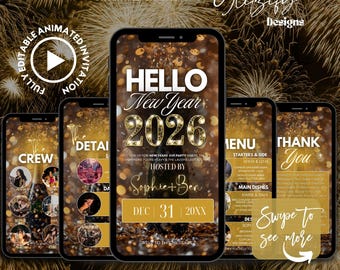 New Year's Eve Party Invitation: Hello 2026 Nye Party Invite (Instant Download)
