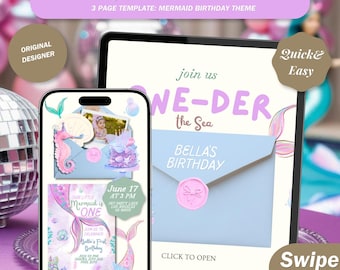 Little Mermaid Birthday Invitation Website: Under The Sea Girly Theme With Built In Rsvp Tracking ( Canva Template)