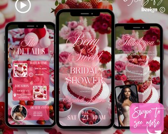 Berry Sweet Bridal Shower Animated Invitation: Strawberry Theme (Digital Download)