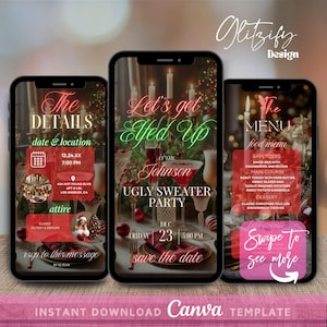 Let&#39;s get Elfed Up animated invitation,christmas party video invitation,holiday party digital invitation,christmas invitation,digital evite