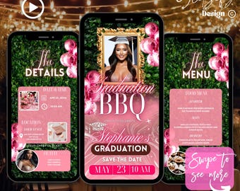 Pink Graduation BBQ Animated Invitation: Glam Party (Instant Download)
