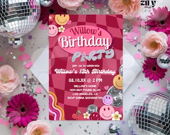 Retro Groovy Birthday Party Invitation: Hand-Drawn Y2K Disco (Digital Download)