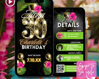 Aloha 30th birthday Tiki Time Luau Invitation,Hawaiian Luau Birthday Invite itinerary,Birthday Pool Party Luau Invite,Luau Invitation flyer