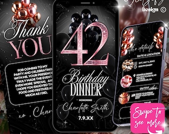 Luxury 42nd Birthday Animated Invitation: Rose Gold Glam Canva Template (Digital Download)