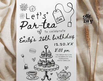 Hand Drawn Tea Party Birthday Invitation: Scribble Par-Tea (Editable in Canva)
