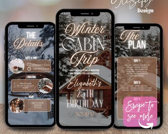 Animated Winter Cabin Trip Invitation: Ski Getaway (Digital Download)