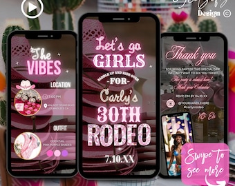 Rodeo Geburtstagseinladung Video mit pic,animierte Geburtstagseinladung Western Cowgirl,Geburtstag einladen lassen Mädchen,Rodeo Text einladen