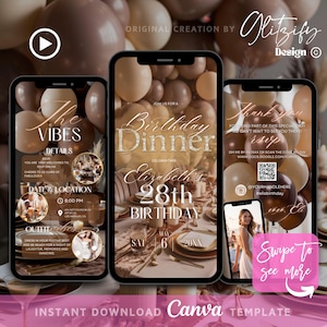 Mocha Digital Birthday Dinner Invitation,Birthday Dinner Text Invite,Digital Birthday Invite,digital Template,Birthday Invite Brown Balloons