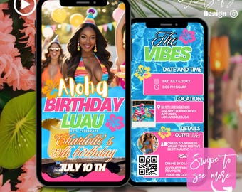 Aloha Luau Birthday Animated Invitation: Pool Party (Digital Download)