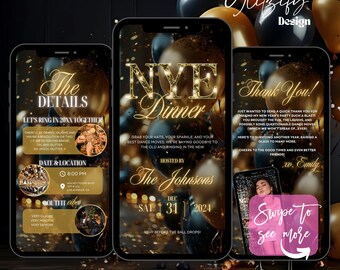 Animierte Silvester-Dinner-Einladung: Bearbeitbare Canva-Vorlage (Digitaler Download)