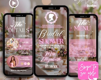 Regency Society bridal shower brunch text invitation,bridal brunch evite,animated invitation,pink elegant bachelorette text invite,wisteria