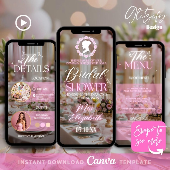 Regency Society bridal shower brunch text invitation,bridal brunch evite,animated invitation,pink elegant bachelorette text invite,wisteria