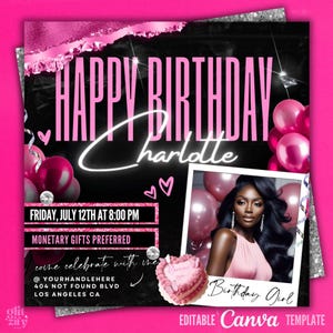 Pink birthday party flyer,birthday bash flyer,birthday flyer,birthday girl,party flyer,birthday celebration event flyer,pink party invite
