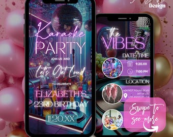 Karaoke Party Digital Invitation,Karaoke Night Invite,Let&#39;s Get Loud Girls Night Digital Invitation,Birthday Karaoke Invite,Sing party evite