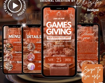 Gamesgiving Invitation,Thanksgiving Game Night Editable Invite (digital download)