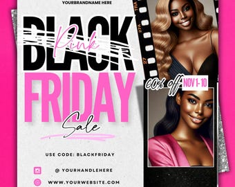 Black Friday Flyer,DIY Pink Friday Flyer,Editable Template in Canva,Black Friday Sale Flyer,Black Friday Hair Sale Flyer,Wig Sale Flyer diy