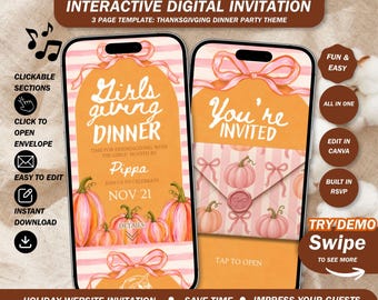 Girlsgiving Dinner Invitation Website: Thanksgiving Girls Night Invite with Rsvp ( canva template )