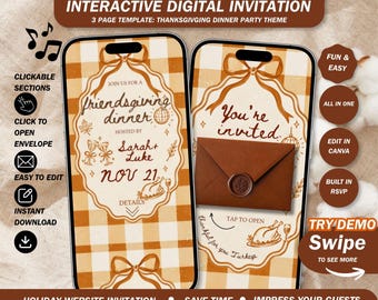Friendsgiving Invitation Website: Fun Friendsgiving Dinner Invite with Rsvp ( canva template )