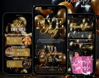 Gold Silvester Party Einladungskarte Silvester (Instant Download)