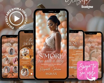 S'more Fun Baby Shower Video Invitation: Fall Bonfire Theme (Digital Download, Editable in Canva)