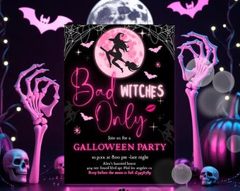 Bad Witches Halloween Invitation: Halloween Girls Night, Editable Canva Template (PDF Download)