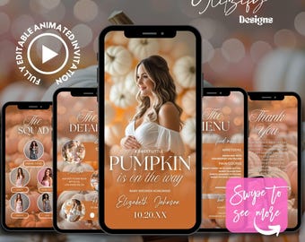 Animated Pumpkin Baby Shower Invitation: Gender Neutral Fall Theme (Digital Download)