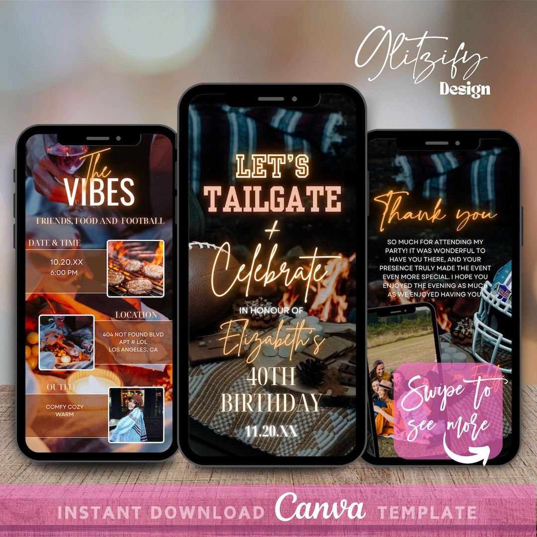 Animated Football Birthday Tailgate Invitation: Editable Canva Template ...