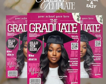 Easy Customizable Magazine Cover Graduation Template for Her,Personalized Graduation Gift Editable Graduation Magazine Invite,Grad Invite