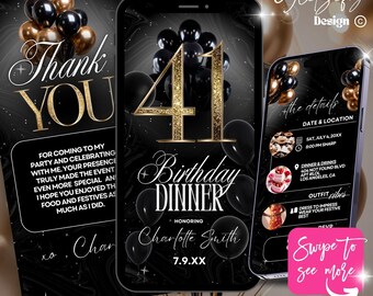 Luxury 41st Birthday Animated Invitation: Glam Gold Canva Template