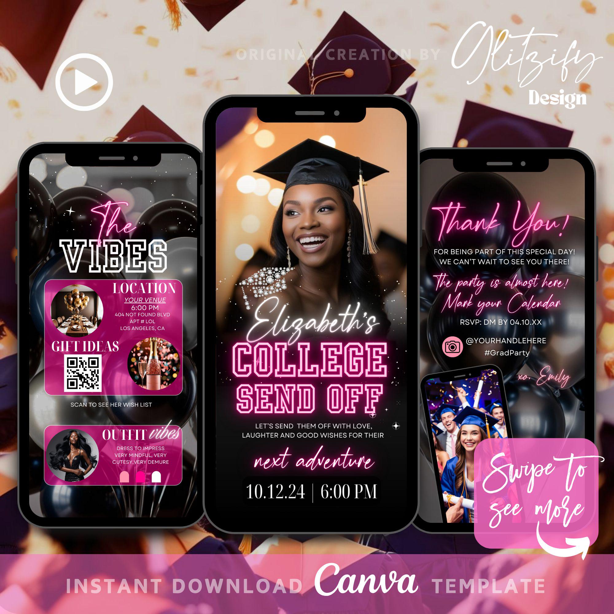 Animated College Send off Party Invite: Pink Graduation Celebration ...