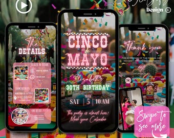Geanimeerde Cinco de Mayo-verjaardagsuitnodiging: bewerkbare Fiesta-uitnodiging (digitale download)