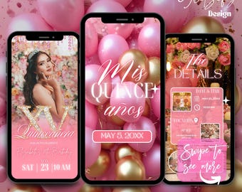 Pink Glam Quinceanera Animated Invitation: Editable Canva Template (Digital Download)