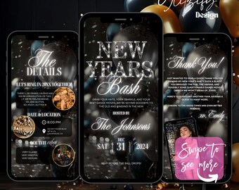 Animierte Silvesterparty-Einladung: Bearbeitbare Canva-Vorlage (Digitaler Download)