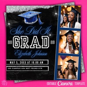 Blue Glam Graduation Statement Flyer: Partyeinladung (Canva Editable)