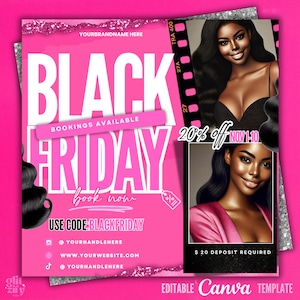 Black Friday Booking Flyer,DIY Pink Friday Flyer,Editable Template in Canva,Black Friday Sale Flyer,Black Friday Hair Sale Flyer,Wig Sale