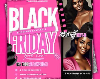 Black Friday Booking Flyer,DIY Pink Friday Flyer,Editable Template in Canva,Black Friday Sale Flyer,Black Friday Hair Sale Flyer,Wig Sale