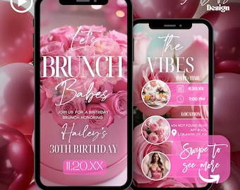 Animated Birthday Brunch Invitation: Pink Floral Design (Digital Download)