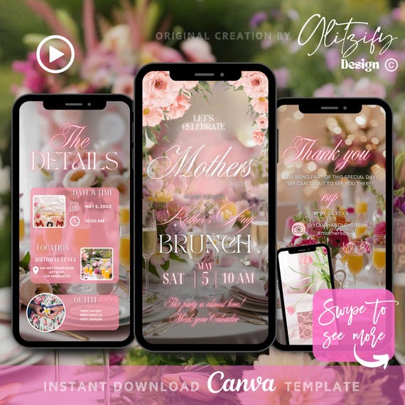 Animated Mother's Day Brunch Invitation: Editable Canva Template (Digital Download)