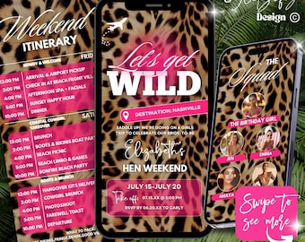 Itinerario animato con stampa leopardata e ghepardo: viaggio tra amiche, compleanno (modificabile su Canvas, download digitale in formato MP4)