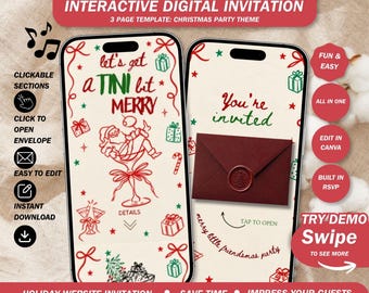 Tini Bit Merry Holiday Party Invitation Website:Christmas & Cocktails Friendsmas Invite with Rsvp and Music ( canva template )
