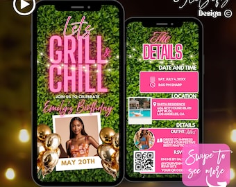 Neon Birthday Cookout Animated Invitation: Grill & Chill (Digital Download)