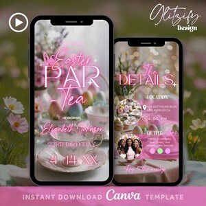 Animerad inbjudan till påsktebjudning: DIY Canva-mall (digital nedladdning)
