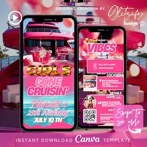 Girls Gone Cruisin&#39; Invitation,Birthday Cruise Invite,Dinner Cruise Invite,Tropical Cruise Itinerary,Yacht party,Let&#39;s Cruise Boat Party