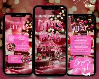 Girlsmas Party Invitation: Pink Christmas, Animated Evite (Canva Template)