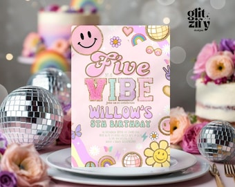 Five is a Vibe Patch Letter Birthday Invitation Preppy Varsity Fashion Party Invite,Let&#39;s Party y2k Disco Birthday Invitation,SCL Inspired