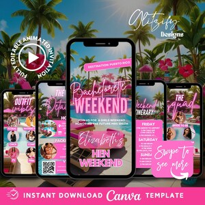 Bachelorette Itinerary template Invite Girl Trip Itinerary,Vacation planner,Birthday Getaway Invite,Hen weekend Invite,Girls Weekend Invite