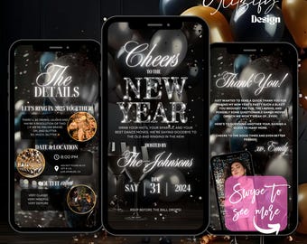 Animierte Silvesterparty-Einladung: Bearbeitbare Canva-Vorlage (Sofortdownload)