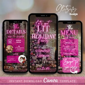 Let&#39;s get lit holiday party animated invitation,holiday dinner party video invitation,holiday party digital invitation,christmas invitation